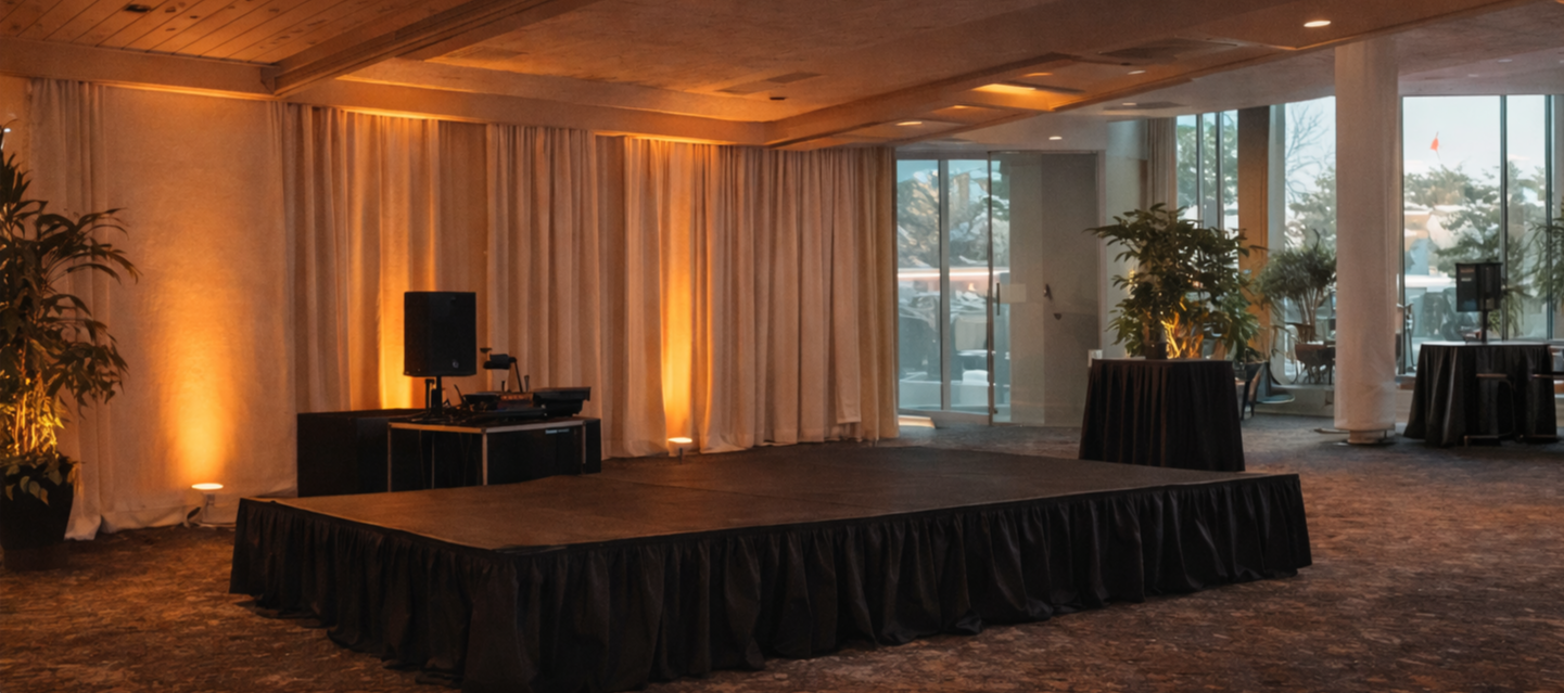 Indoor portable stage setup for a corporate event in Charlotte NC